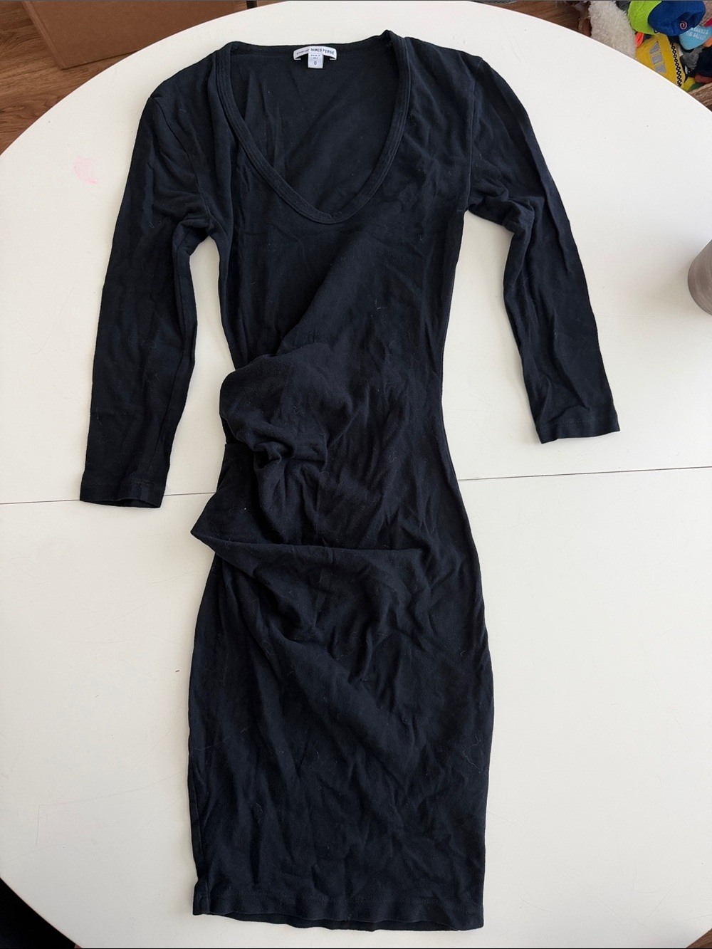 James Perse Black V-Neck Long Sleeve Midi Dress